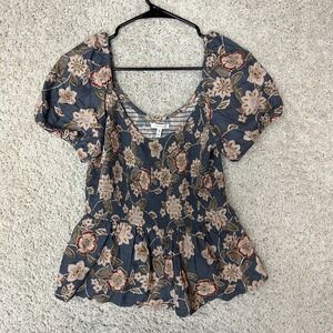 Maurices Baby Doll Top Womens Medium Floral Smocked Ruffle Boho Festival New